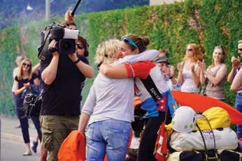  A warm welcome hug by Maria's mum back in Switzerland